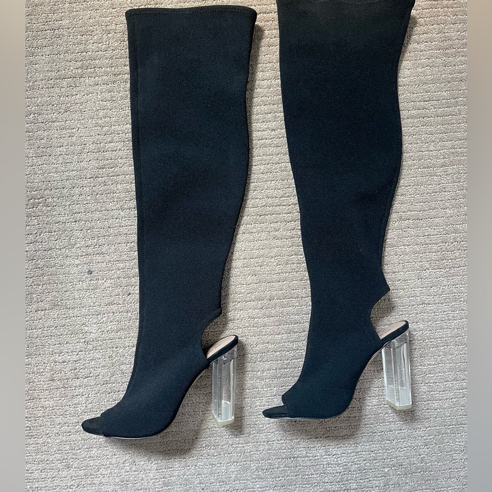 MIX No. 6 Tall Thigh high Open Toe Boots “RELISA” acrylic heels stretch material